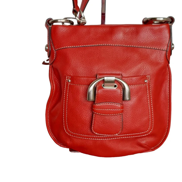 B Makowsy Red Pebbled Leather Crossbody Bag with Heavy Silver Charm - Picture 14 of 14